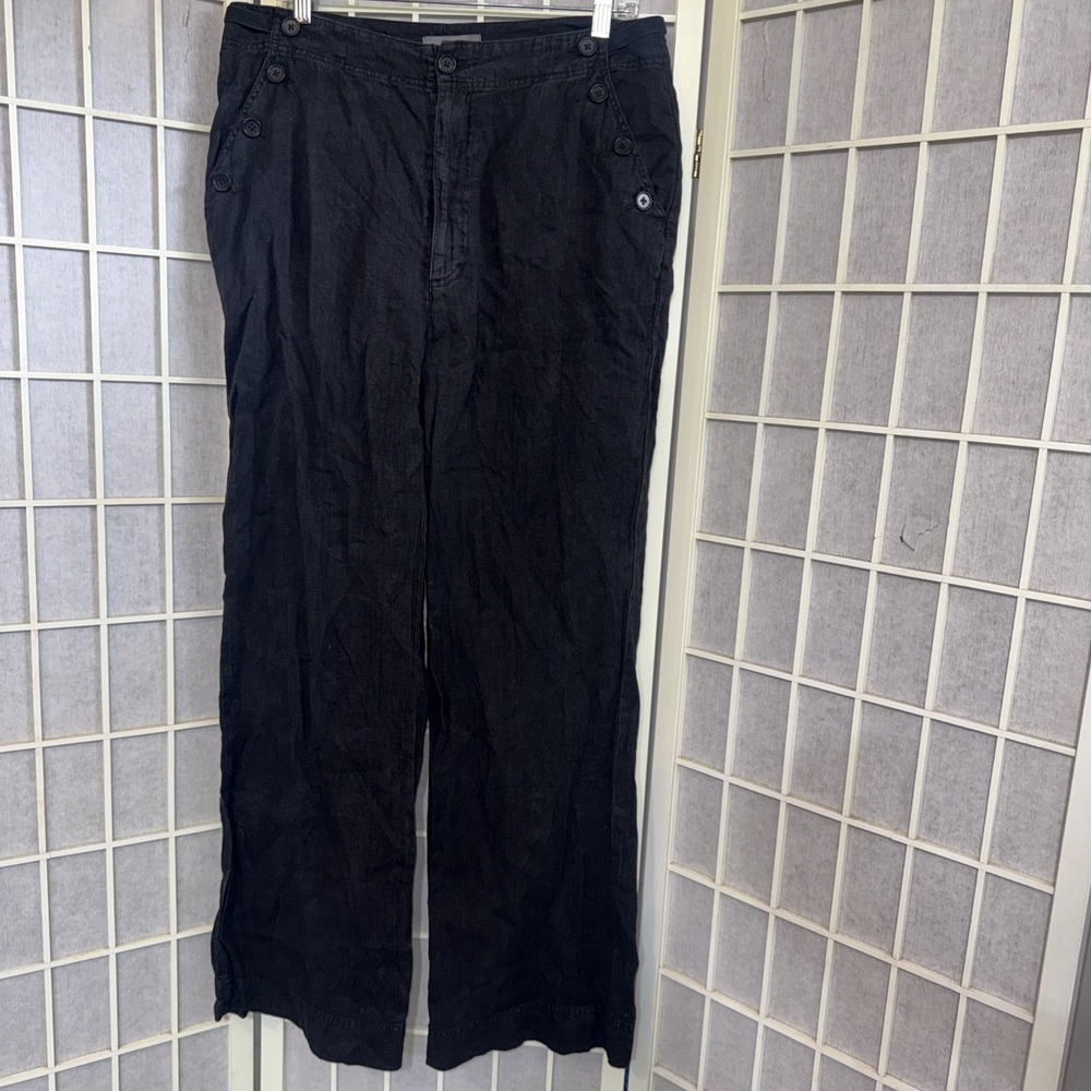 Sundance Wide Leg Lagenlook Boho Beach Black 100% Linen Pants Women's Size 12